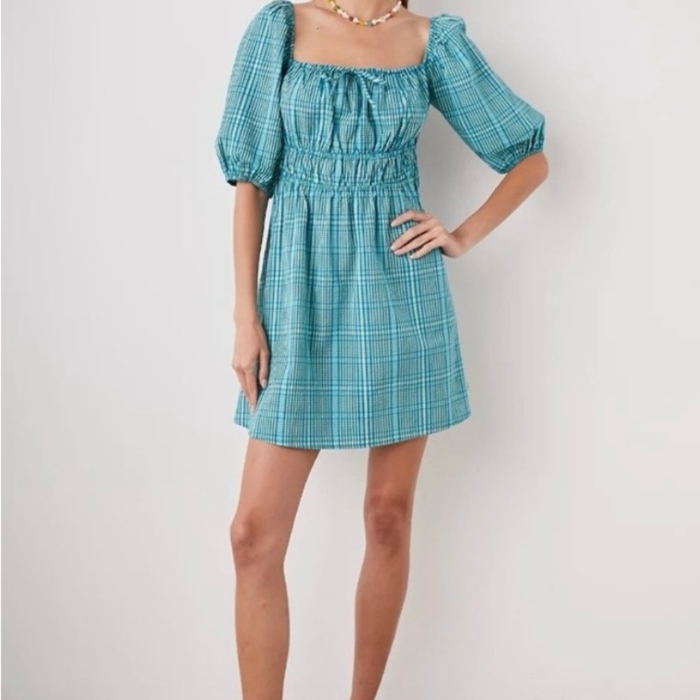 Rails Agusta Midi Dress NWT Sz Large Blue Green Square Neck Milkmade Cottagecore